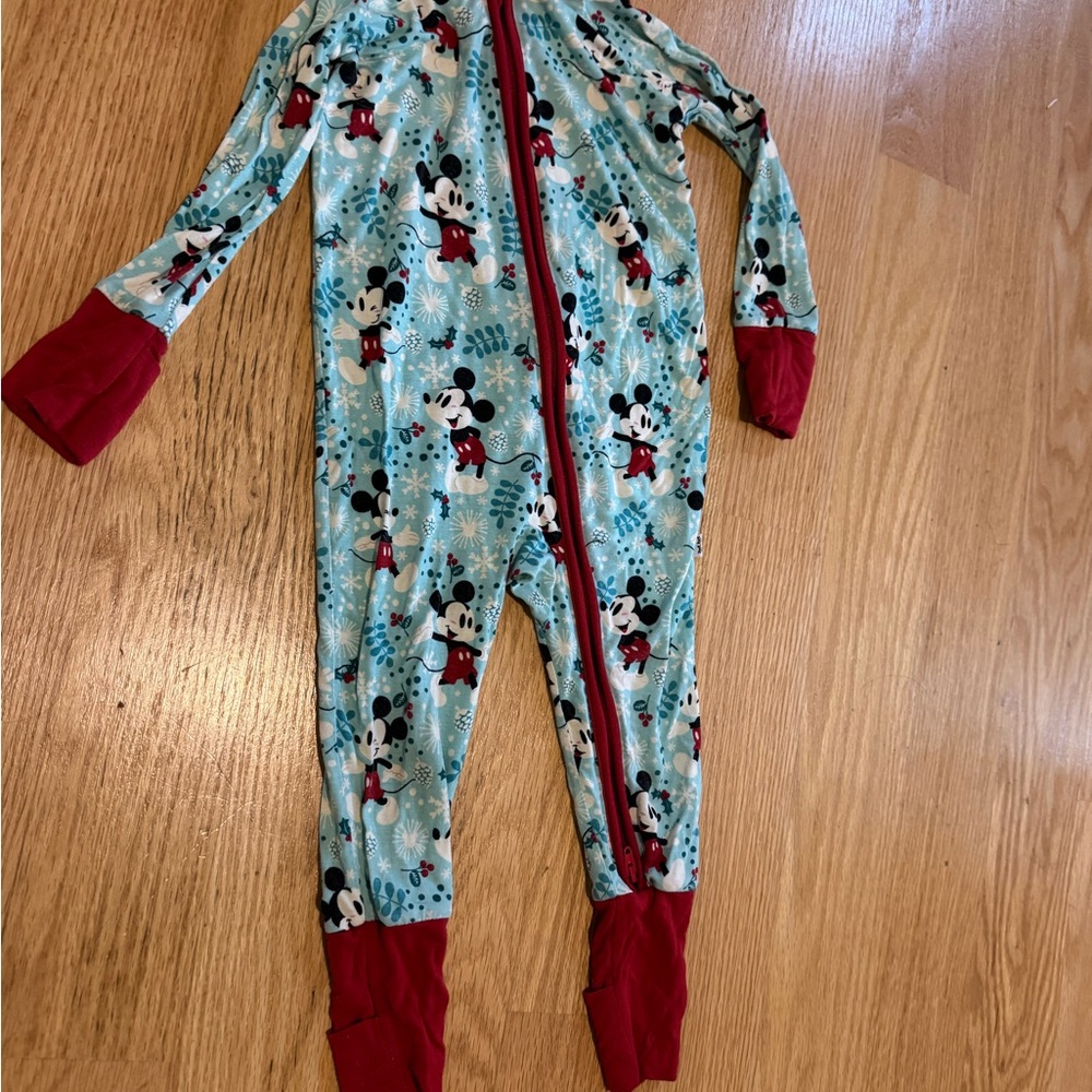 Little Sleepies Disney Mickey Mouse Christmas Kids Footie - matching lovey